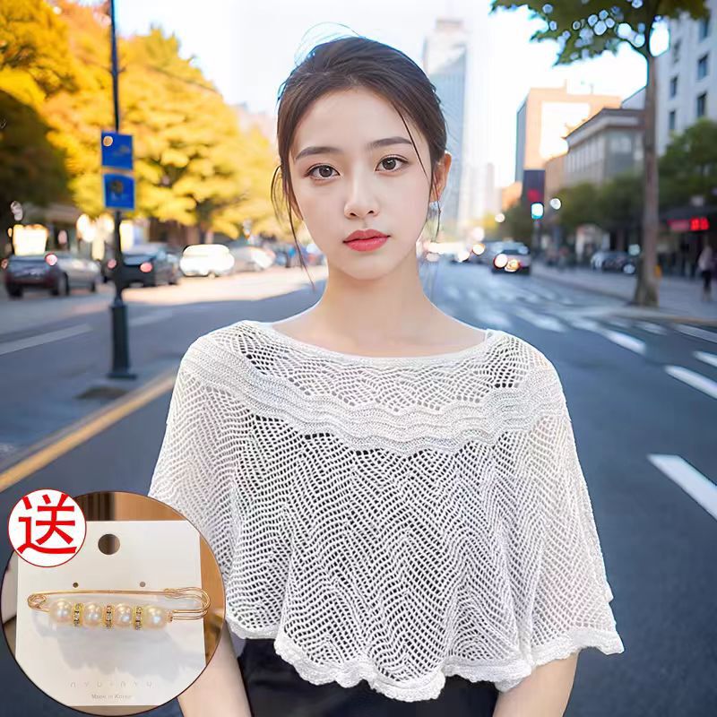 Spring and Summer Fashion Outer Shawl Ice Silk Hollow Knitted Shawl Stylish All-match Meat Covering Slimming All-match Women's Blouse