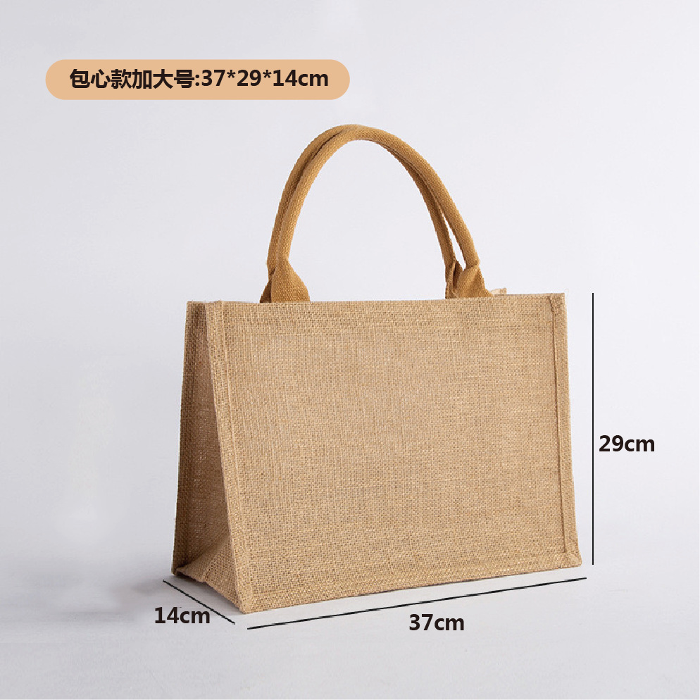 Spot bolsa de lino portátil con núcleo en blanco publicidad publicidad bolsa de lino de imitación patrón de impresión en color personalizado personalizado