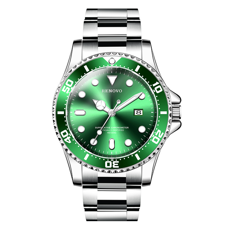 Renovo Genuine Green Water Ghost Diving Watch Luminous Waterproof Fully Automatic Quartz Men's Watch 81009