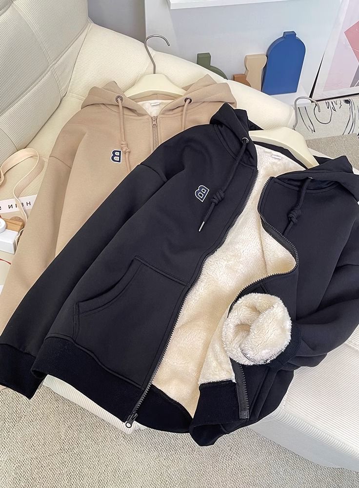 Sieviešu apģērbs Samta biezināts džemperis ar kapuci sievietēm rudens un ziemas jauns sieviešu brīvs silts jaciņš ar garām piedurknēm ar rāvējslēdzēju_voghion.com