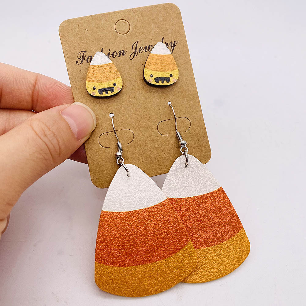 Wholesale Jewelry Ig Style Simple Style Pumpkin Cartoon Water Droplets Pu Leather Drop Earrings display picture 3