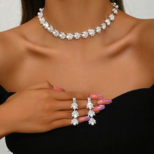 跨境爆款欧美风水钻珍珠新娘项链手链三件套首饰时尚满钻耳环夸张