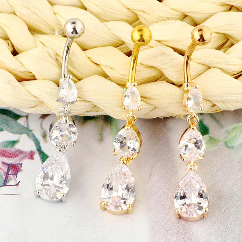 Fashion Water Drop Silver Zircon Belly Button Ring for Women Dangle Navel Piercing Jewelry detail image 10