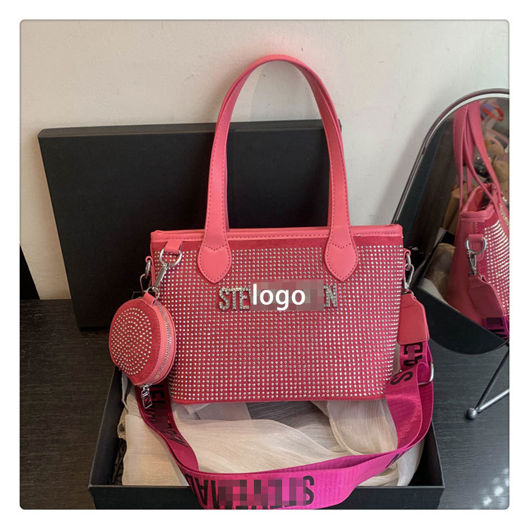 Bolso de letras de diamantes de imitación transfronterizos diseño de nicho femenino moda simple portátil popular 2025 nueva textura bolsa de mensajero