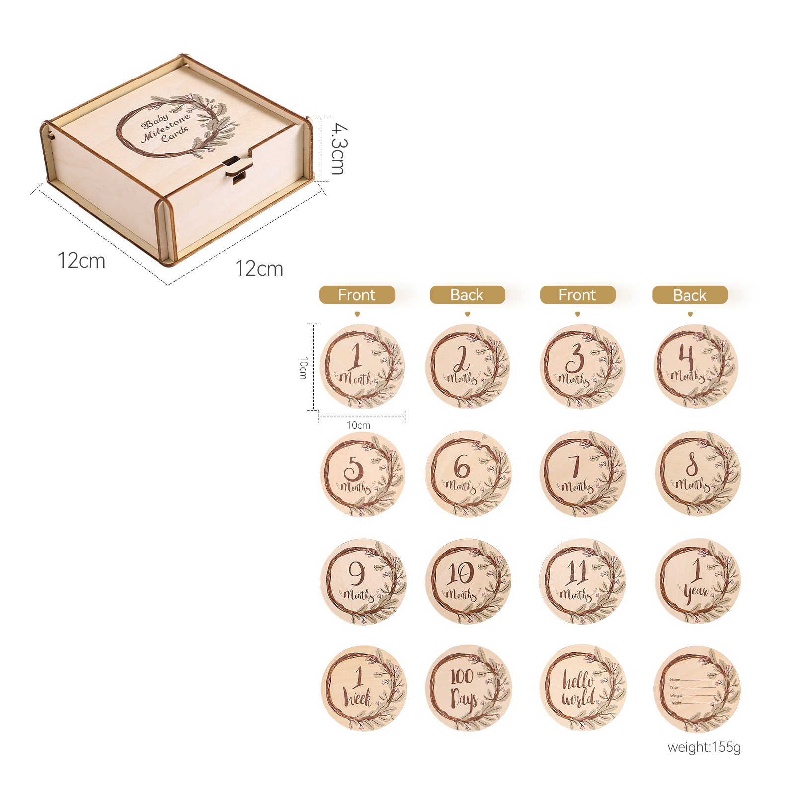 Nuevos productos transfronterizos Traje de hito de dibujos animados de madera para niños Foto de bebé Crecimiento Adornos conmemorativos Kilometraje en caja