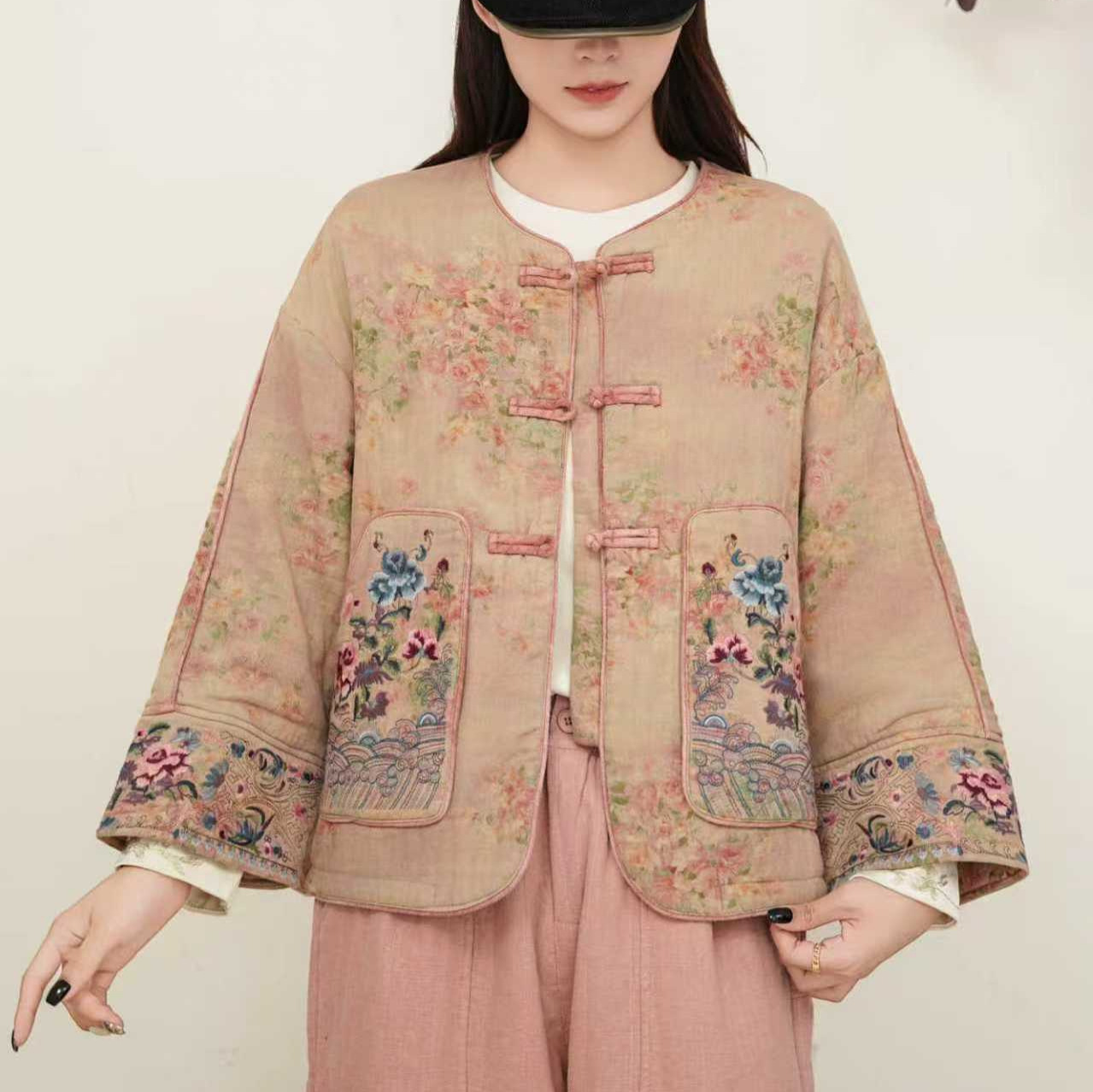 2025秋冬新款气质国风棉服印花女小众别致设计感刺绣盘扣棉衣外套