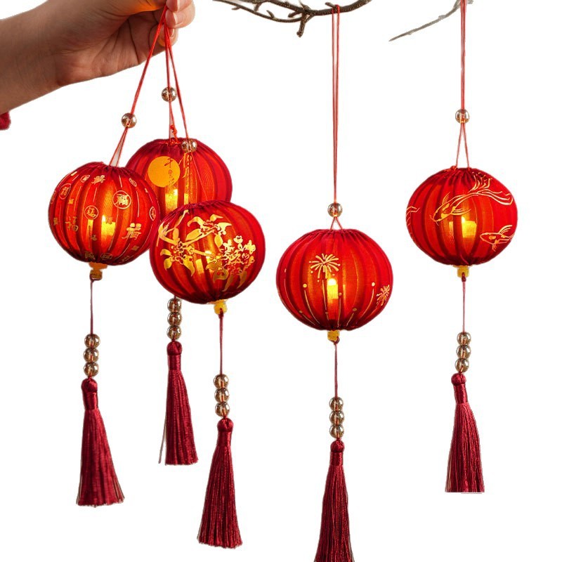 小灯笼中秋节悬挂灯笼挂饰节日灯笼氛围烫金拍照手提布艺灯笼挂树|undefined