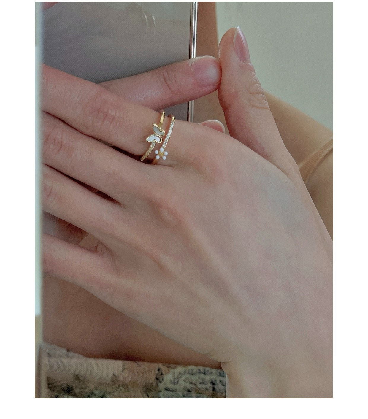 1 Piece Quantity Daily Occasion Copper Material Artistic Flower Rhombus Butterfly Copper Enamel Inlay Artificial Pearls Shell Zircon Rings