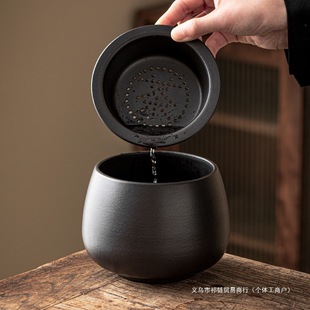 Ceramic Tea Residue Jar with Filter for Household Waste, Large Desktop Trash Can for Pouring Tea, Tea Jar