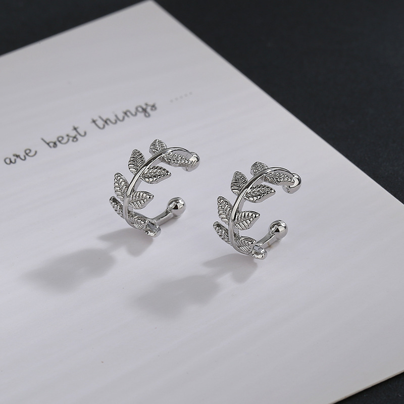 Clip oreja sin perforación, diseño simple hoja, estilo japonés/coreano, ins