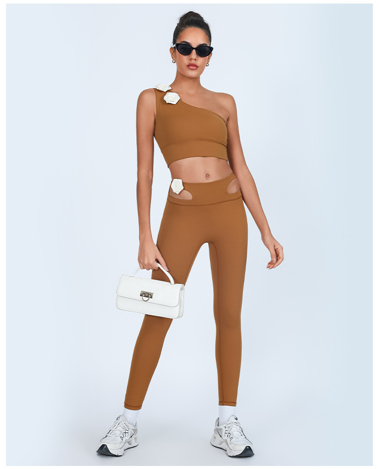 Comercio exterior conjunto de yoga transfronterizo un hombro envuelto pecho antichoque ropa deportiva de fitness alta cintura rápida pantalones secos de dos piezas