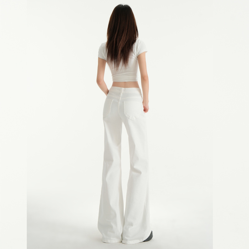 White Flared Jeans for Women, New Autumn Style, American Low-Rise, Loose Fit, Petite, Non-Tight on the Legs, Floor-Length Bell-Bottom Pants