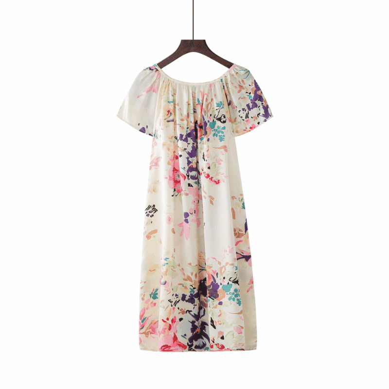Silk Women's Nightgown Pajamas Doll Dress Loungewear Casual Loose Printed Plain Crepe Satin Lightweight Soft