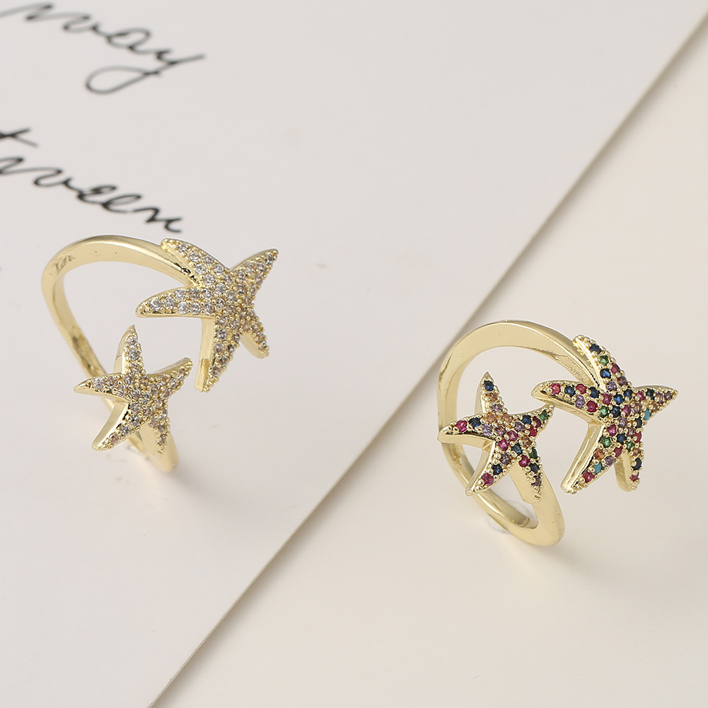 Anillos De Circón Con Incrustaciones De Cobre De Estrella De Cinco Puntas De Estrella De Mar De Moda Al Por Mayor display picture 4