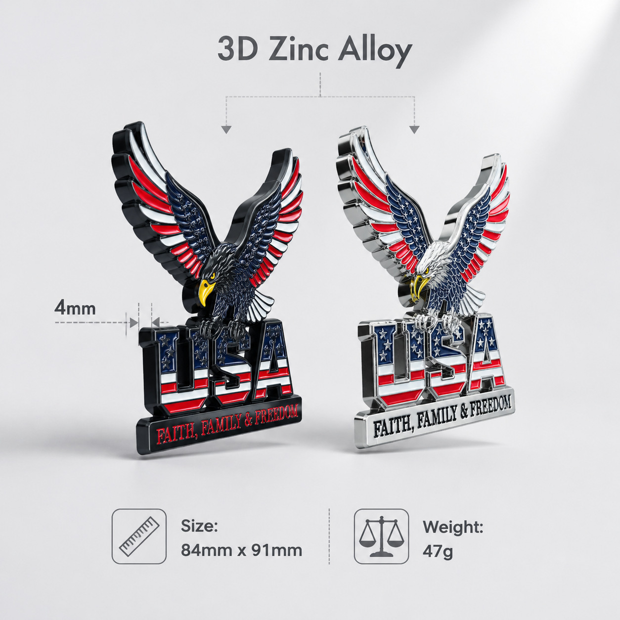 In Stock Usa Faith Family Emblem Metal American Eagle Car Sticker 3D White-Headed Eagle Car Decal