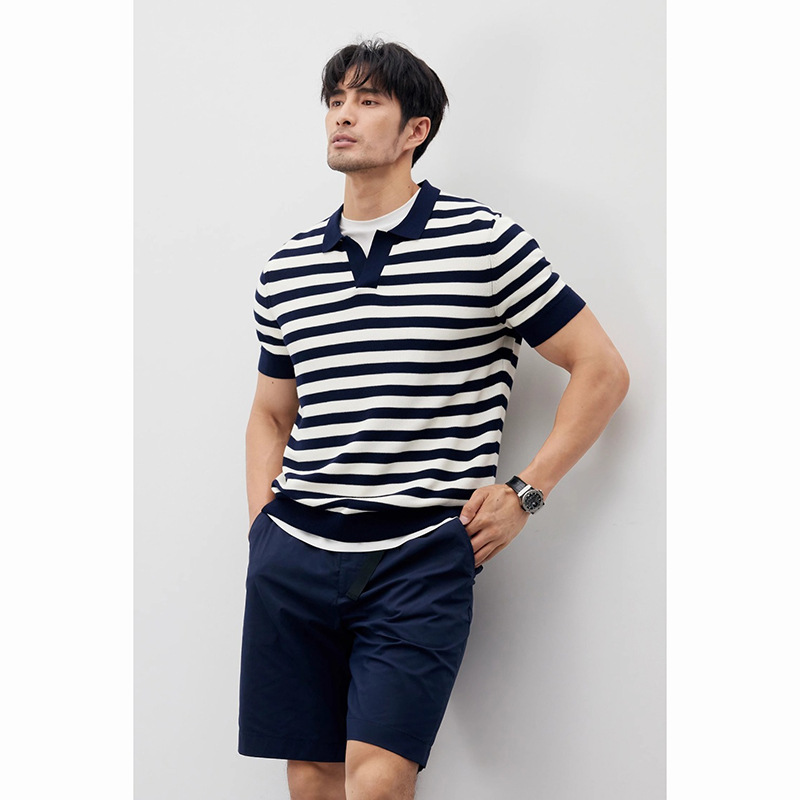 Verano nuevo hielo camisa de manga corta polo hombre camiseta de cuello en V revuelta delgada camiseta comercial comercio exterior al por mayor transfronterizo