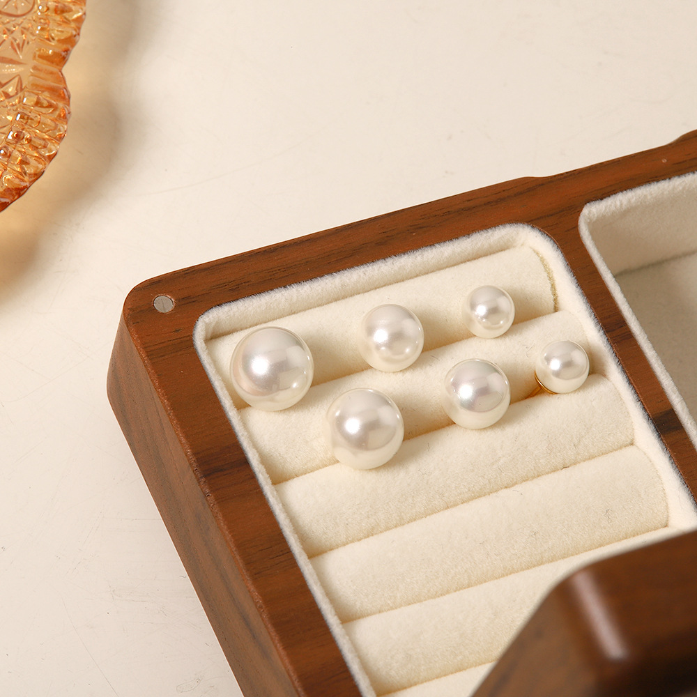 Fashion Round Stainless Steel Inlay Pearl Ear Studs 1 Pair