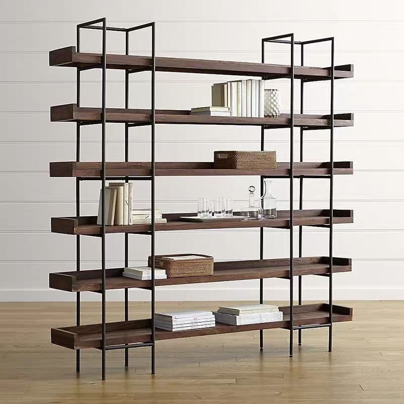 工业风铁艺实木书架书柜北欧客厅收纳置物架落地多层陈列展示架