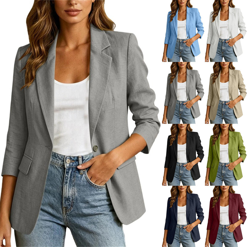 Cross-border Amazon 2026 Fall New Women's Slim-Fit Long-Sleeve Lapel Solid Color Single-Button Blazer
