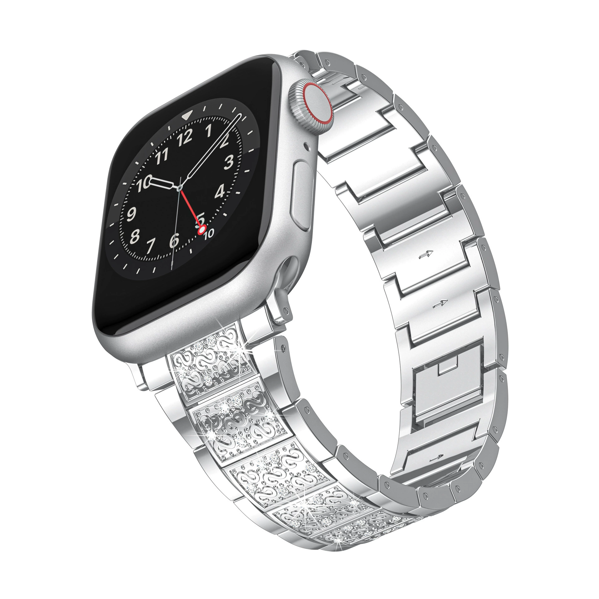 Применимый яблочный ремешок Apple watch1-8 Поколение/Ultra Three Diamond S-цепочка Металлический ремешок из нержавеющей стали