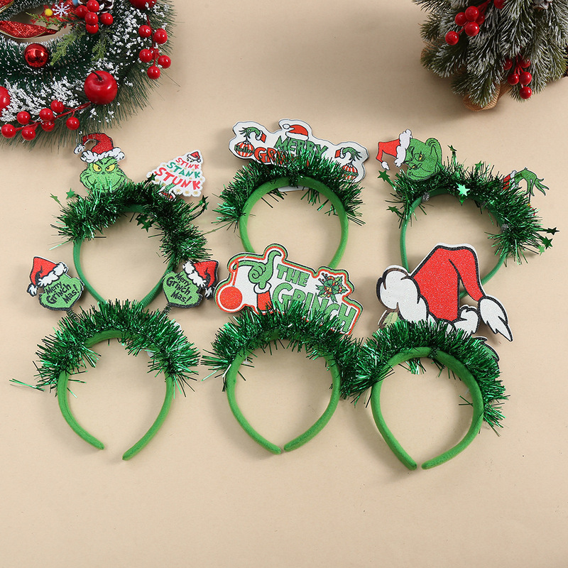 Grinch Christmas Headband Grinch Themed Cartoon Funny Green Hair Decorative Headband for Children and Adults Grinch Christmas Headband Grinch Themed Cartoon Funny Green Hair Decorative Headband for Children and Adults