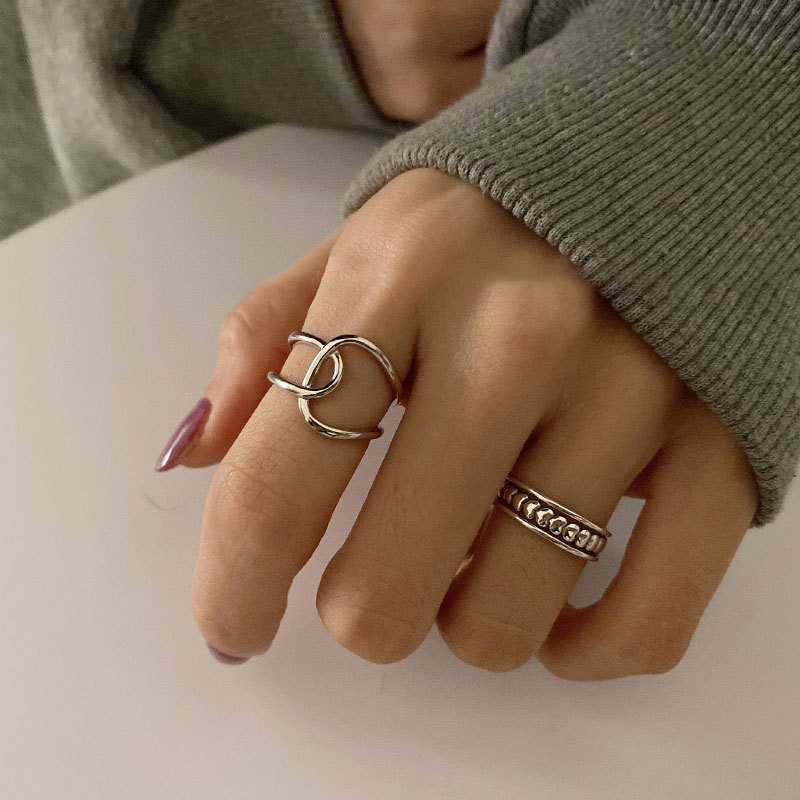 Anello aperto regolabile minimalista in argento massiccio 925_voghion.com