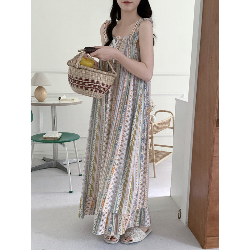 Cotton Silk Nightgown with Straps and Breast Pads, Extra Long to Ankle, Tall Women Can Wear Outside, New Summer Sexy Pajamas