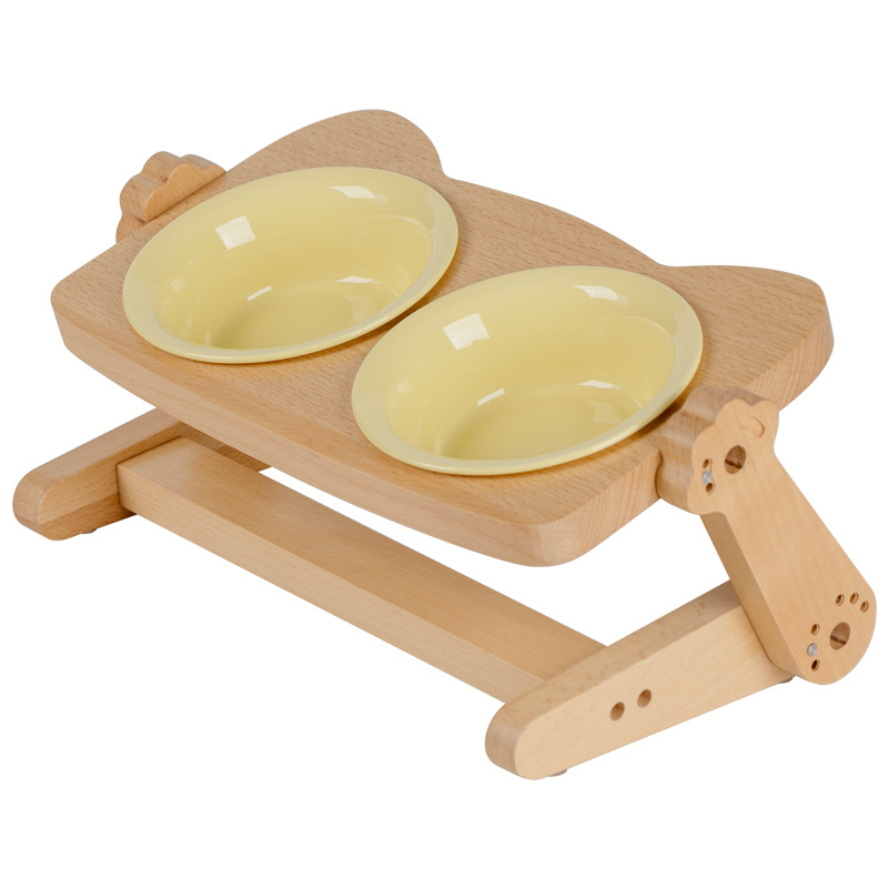 Cadena de gato de madera de haya, tazón de cerámica para gatos, tazón de comida para gatos, tazón de agua para proteger la columna cervical, tazón de comida para gatos y perros, tazón para mascotas