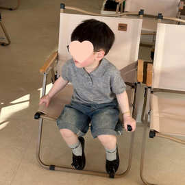 日系男童痞帅Polo领短袖26夏季儿童日常度假气质翻领上衣牛仔裤子