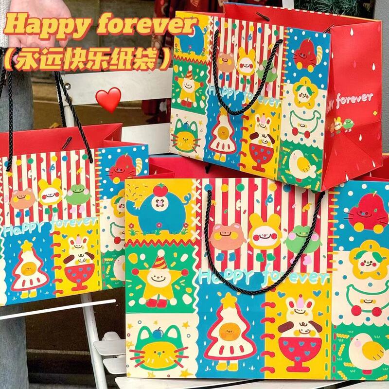 Ins Cute Valentine's Day Gift Bag Children's Fun Graffiti Children's Day Portable Paper Bag Birthday Gift Packaging Bag