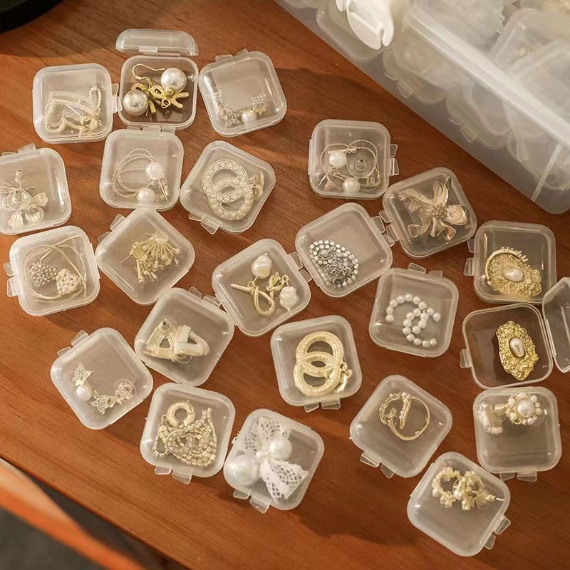 Jewelry Storage Box, Anti-Oxidation Earrings and Necklace Plastic Small Box with Lid, Transparent Small Mini Portable Medicine Box