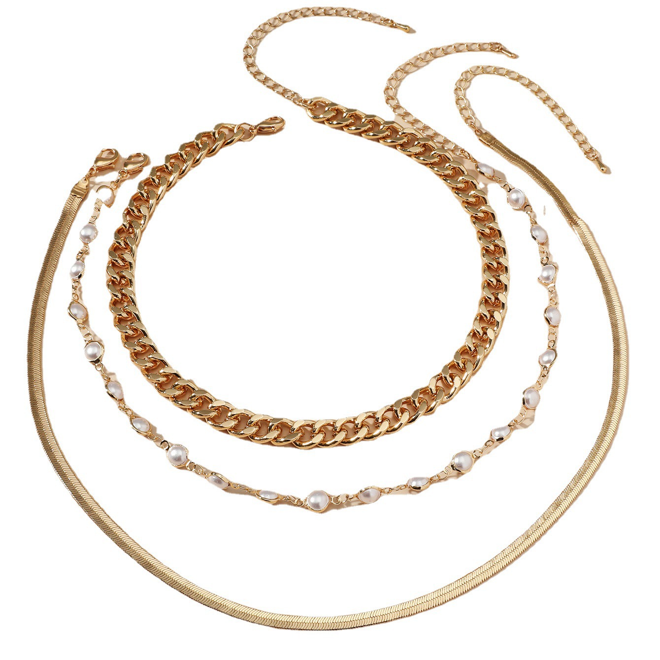 Accessoires : Collier à chaîne serpent plate multicouches en perles style punk pop hip-hop_voghion.com