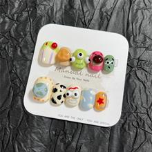 纯手工制作可爱卡通少女短圆穿戴美甲贴片可拆卸A271