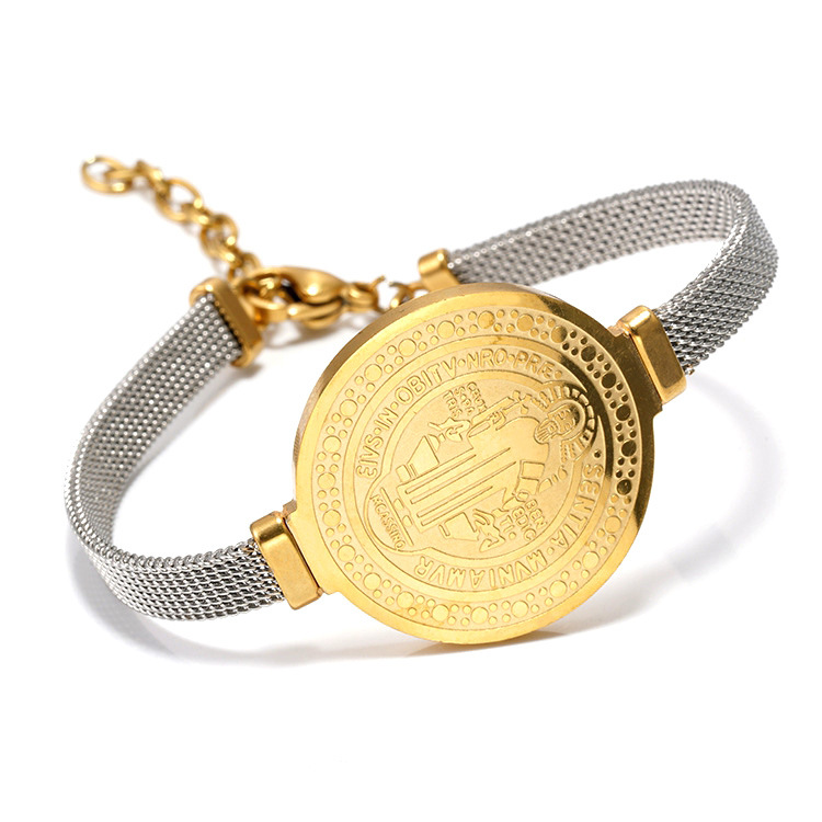 25g Weight Real Gold Plated Oval Priest 304 Stainless Steel Elegant Religion Waterproof Non Tarnish Titanium Steel Bracelets