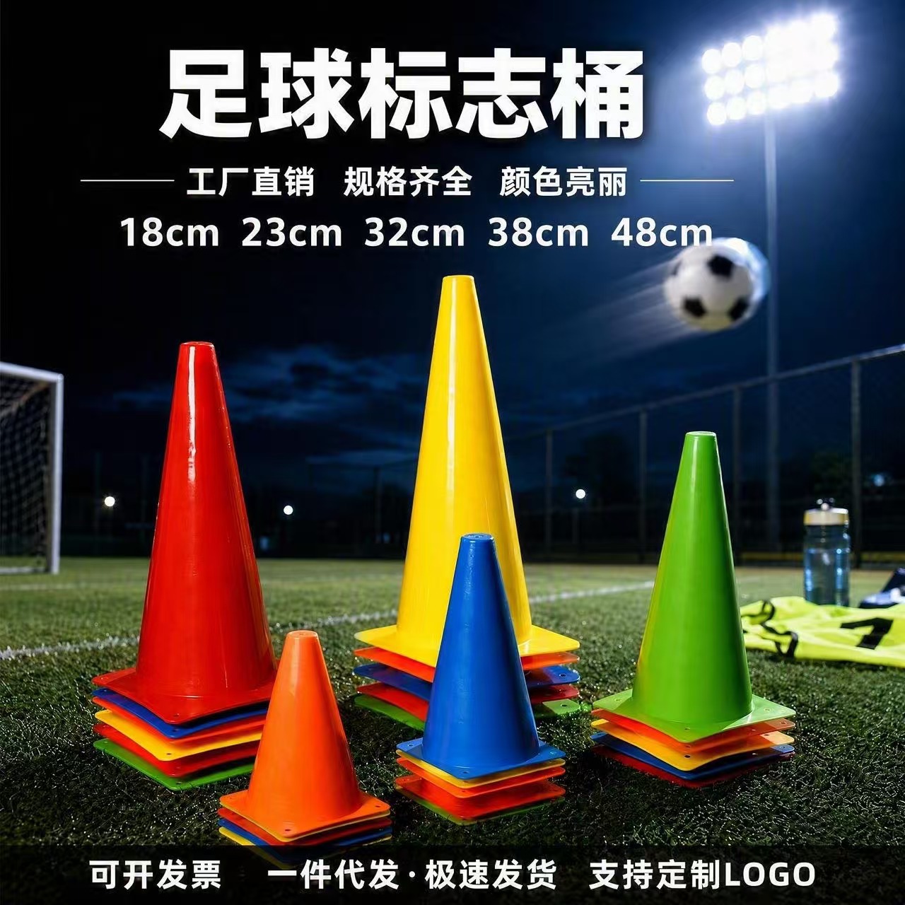 18/23/32/38/48cm thickened soccer training marker cones, plastic cones, ice cream cone-shaped cones, wholesale
