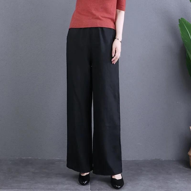 Wide-leg pants women's 2025 spring and summer literary plus size elastic waist slimming straight pants solid color all-match casual pants