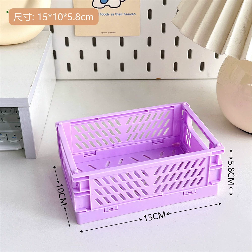 Foldable plastic storage box, table organizer 25.4×16.6×2.1 cm, lightweight multipurpose