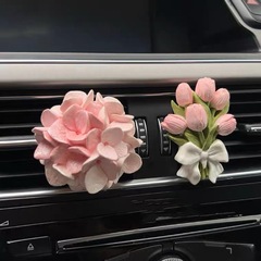 チューリップアジサイ車載アロマ高級感吹き出し花拡香石車内アクセサリー車置物女