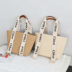 New Style Large Capacity Casual Woven Crossbody Letter Large Bag for Students Fashionable Versatile Bag Vacation Style Grass Woven Tote Bag