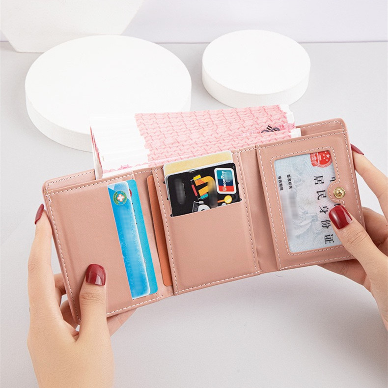 Cartera plegable para mujer, tarjetero con diseño de nicho, monedero para estudiantes, cartera corta de tres pliegues, cartera simple de PU para almacenamiento.