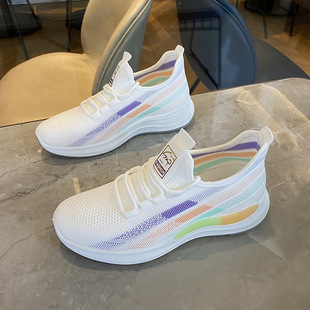A generation of sneaker women's light running shoes new breathable fly woven non-slip soft bottom ladies Joker white shoes