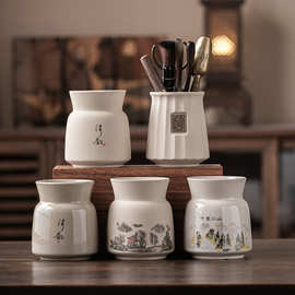 中式陶瓷茶道六君子筒多款可选可收纳茶刷等茶具为茶室增添古韵