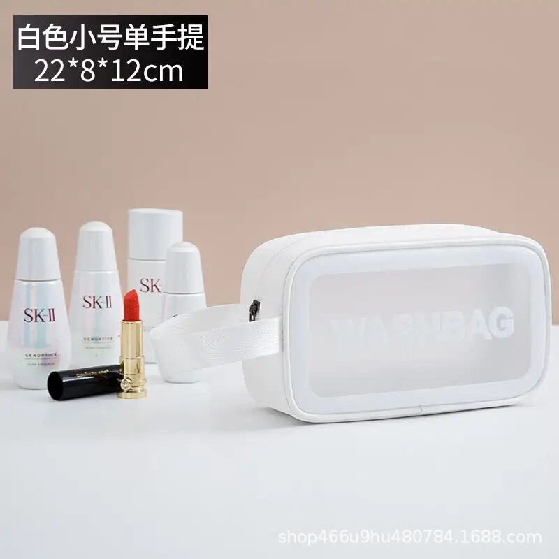 防水化粧バッグ大容量透明PVCポータブル洗面バッグ旅行手持ちフロスト化粧品収納袋|undefined