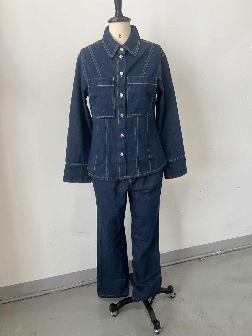 Women's Lapel Denim Shirt And Trousers Set European And American Style Spring New Clothing Cross Border 2025_ecoleips.com