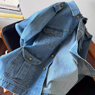 Trendy and Stylish European-Style 2025 Spring and Autumn High-End Petite Denim Jacket for Women