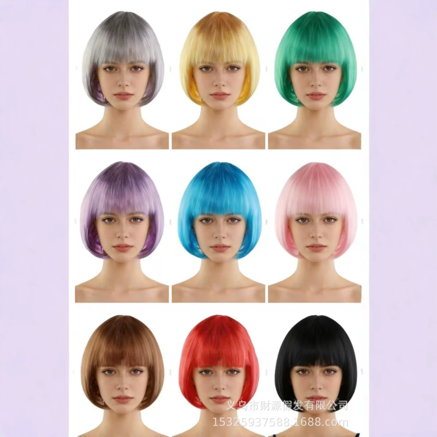 Transfronterizos sin despertar pelo corto pelucas de cabello para mujeres cubierta de cabello completo Qi Liuhai colorido BoBo cabeza de Halloween cabello al por mayor