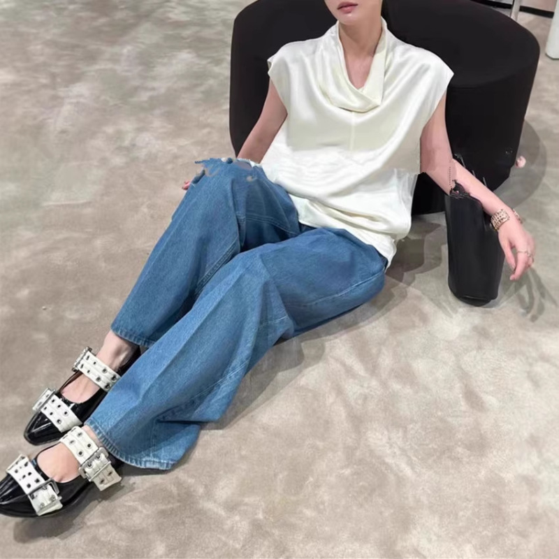 2026 Nanyou Summer Women's Clothing: Heavy Silk Swing Collar Top with a Simple and High-End Feel