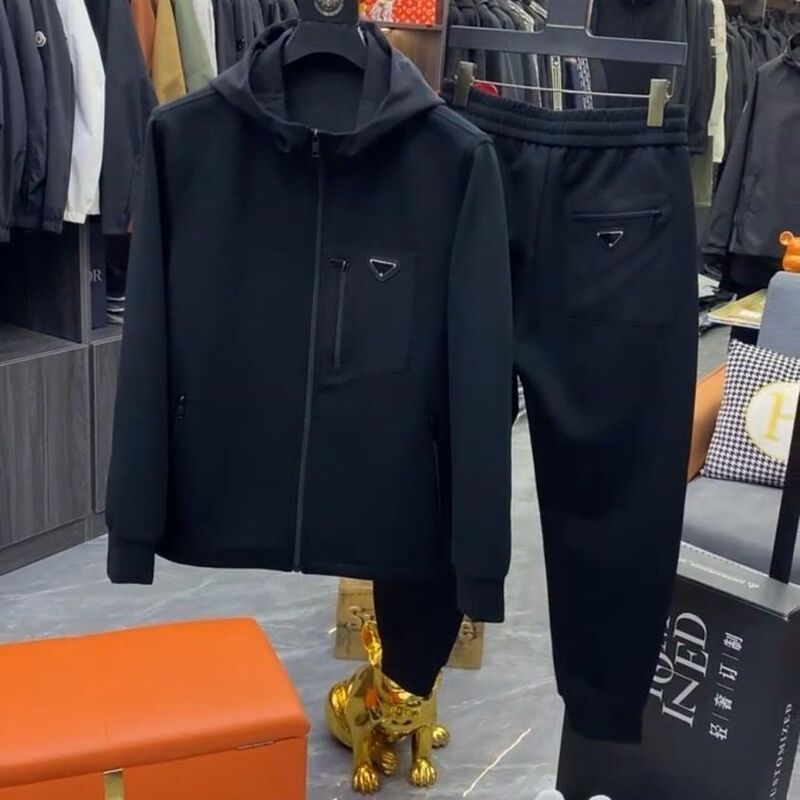 European New Arrivals Spring and Autumn Men's Hooded Casual Sports Suit, Fashionable, Trendy, Comfortable, Versatile Two-Piece Set