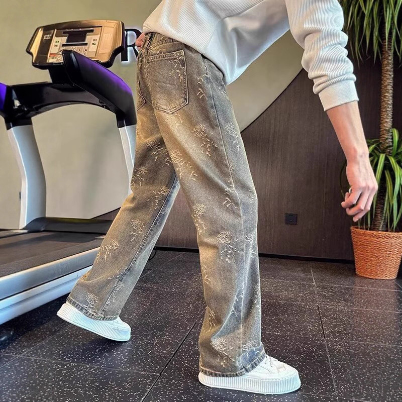 Heavy-Duty Jeans for Men, Stylish and High-End Curved Knife Pants, Trendy Slimming Loose Men's Pants, New Autumn Straight-Leg Pants