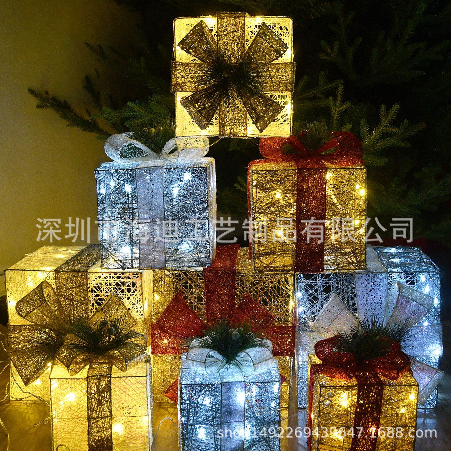 Decoración de Navidad caja de regalos luminosa decoración creativa ventana de baterías hotel árbol de Navidad diseño
